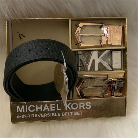 michael kors 6 in 1 reversible belt set|signature reversible logo buckle belt.